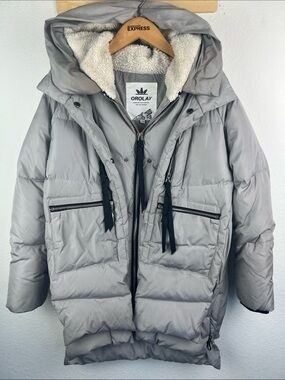OROLAY Light Gray Puffer Jacket with Sherpa Collar Size XS